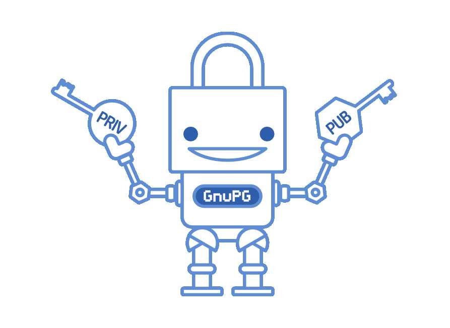  [Un robot à tête de clé qui brandit une clé publique et une clé privée] 